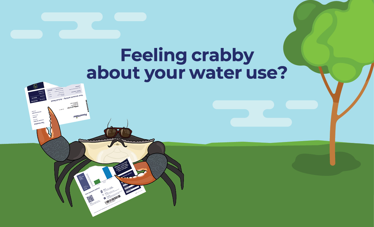 Marty the mud crab teaching us how to save water 