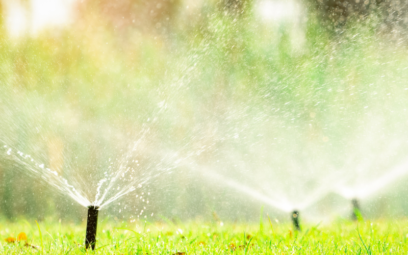 multiple Sprinklers on green grass
